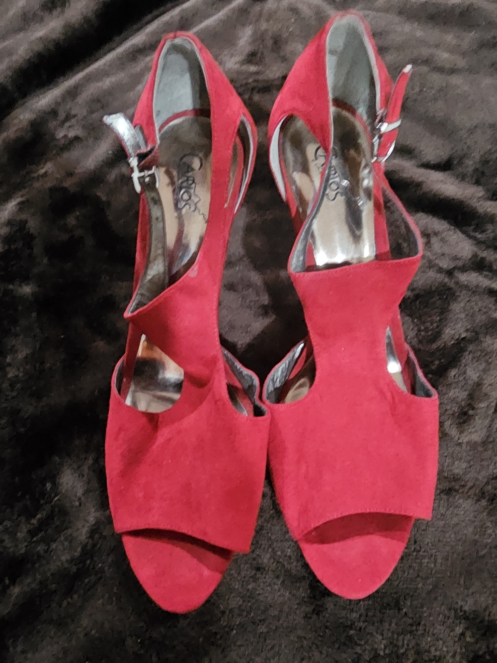 Carlos by Carlos Santana Red Suede Cutout Slingback Heels